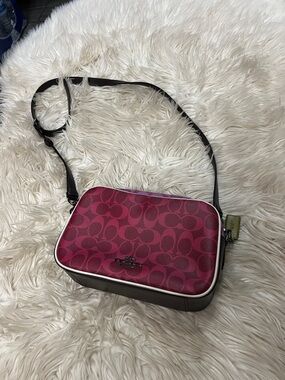 Coach Pink Signature Crossbody with Brown Trim